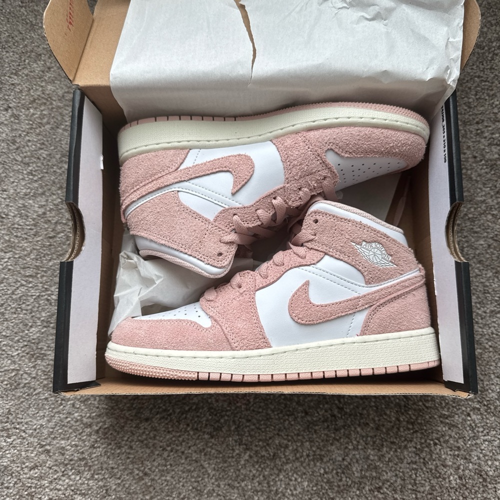 Nike Air Jordan 1 Mid Rose and White Shoes